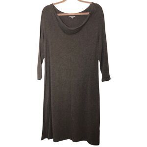 Eileen Fisher Cowl Neck Stretchy Dress sz M 3/4 sleeves minimalist career Heathe